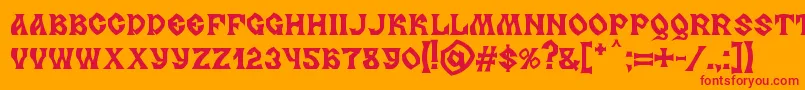 フォントMB Slavonic Minsk – オレンジの背景に赤い文字