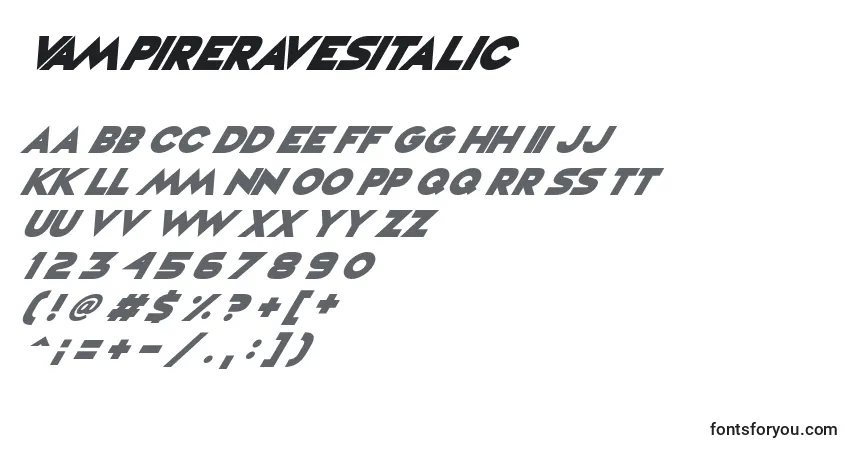 Schriftart VampireRavesItalic – Alphabet, Zahlen, spezielle Symbole