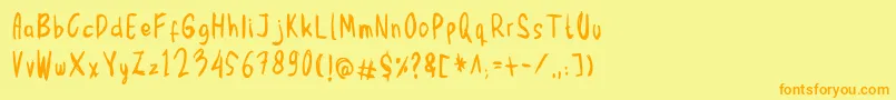 フォントMbak Mbik1 Hitam – オレンジの文字が黄色の背景にあります。