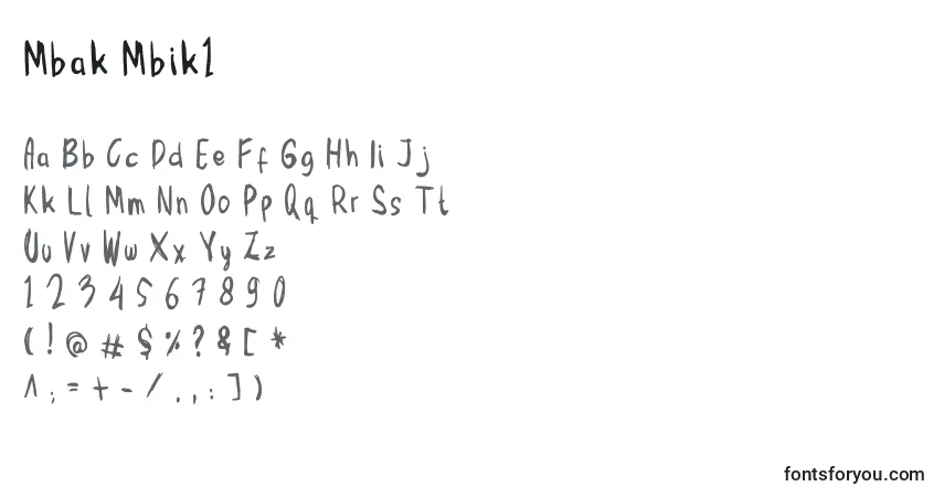A fonte Mbak Mbik1 – alfabeto, números, caracteres especiais