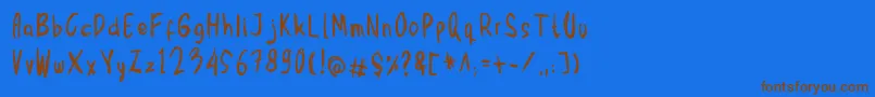 フォントMbak Mbik1 – 茶色の文字が青い背景にあります。