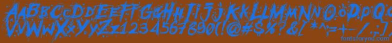 MCF Mudster-Schriftart – Blaue Schriften auf braunem Hintergrund