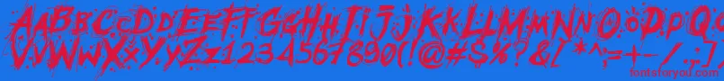 MCF Mudster Font – Red Fonts on Blue Background