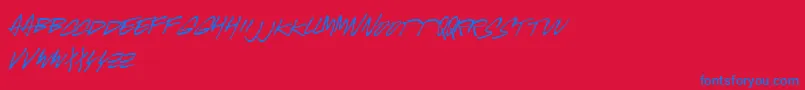 MCGUS   -Schriftart – Blaue Schriften auf rotem Hintergrund