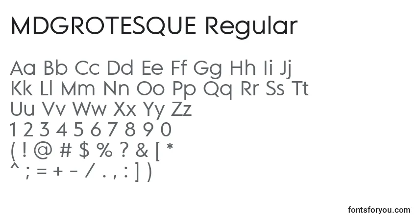 Шрифт MDGROTESQUE Regular – алфавит, цифры, специальные символы