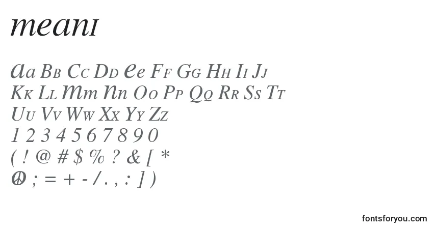 Czcionka MEANI    (133922) – alfabet, cyfry, specjalne znaki