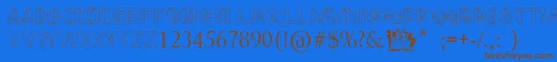 Meccano Font Font – Brown Fonts on Blue Background