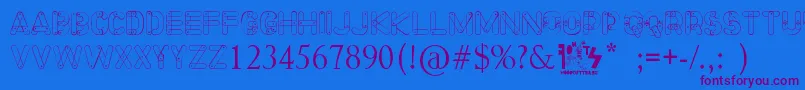 Meccano Font Font – Purple Fonts on Blue Background