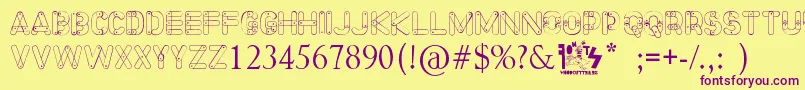 Meccano Font Font – Purple Fonts on Yellow Background