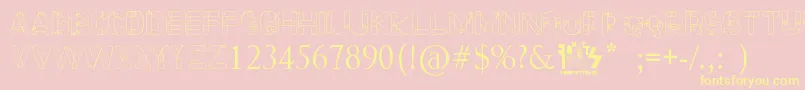 Meccano Font Font – Yellow Fonts on Pink Background