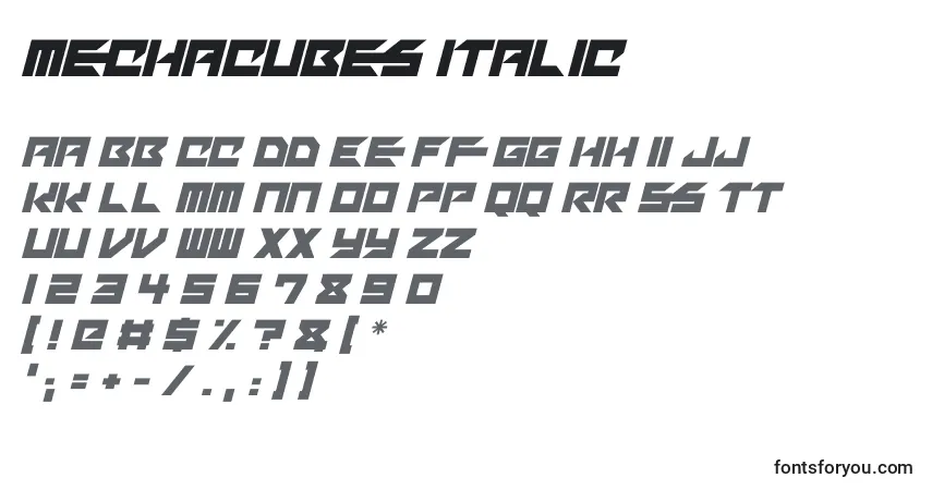 Schriftart Mechacubes Italic – Alphabet, Zahlen, spezielle Symbole