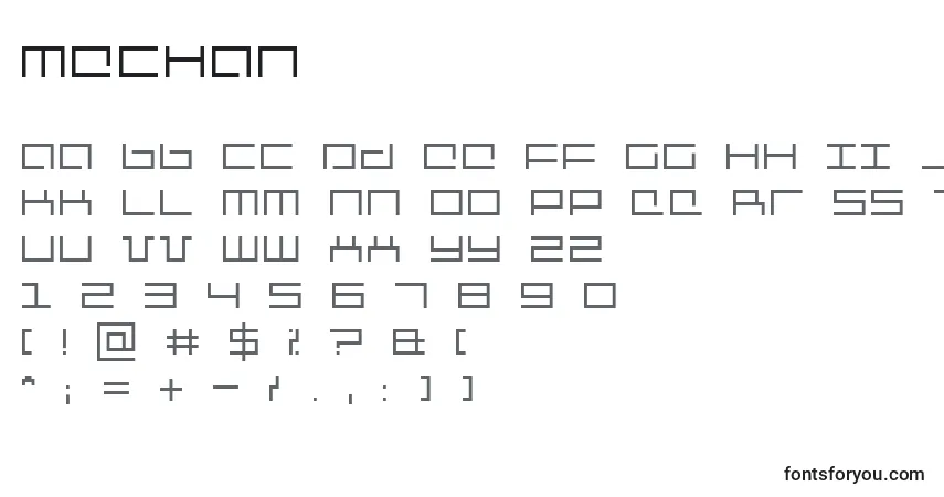 Schriftart Mechan – Alphabet, Zahlen, spezielle Symbole