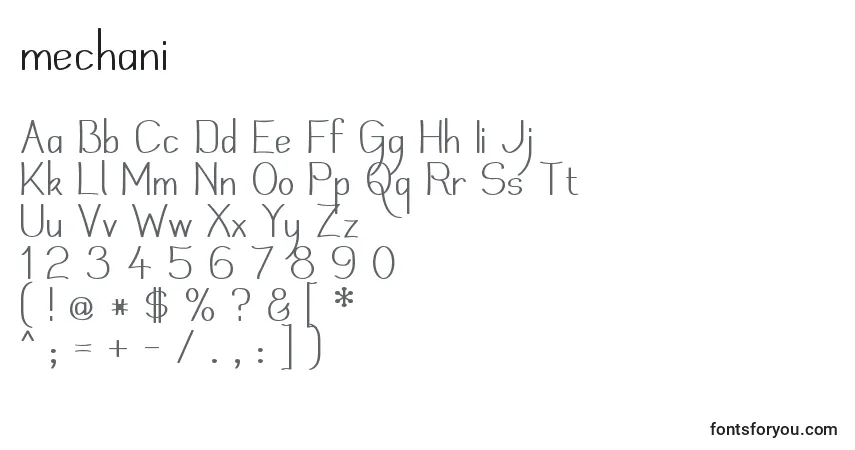 Schriftart Mechani (133933) – Alphabet, Zahlen, spezielle Symbole