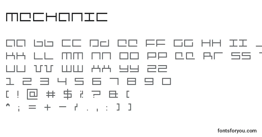 Schriftart Mechanic (133934) – Alphabet, Zahlen, spezielle Symbole