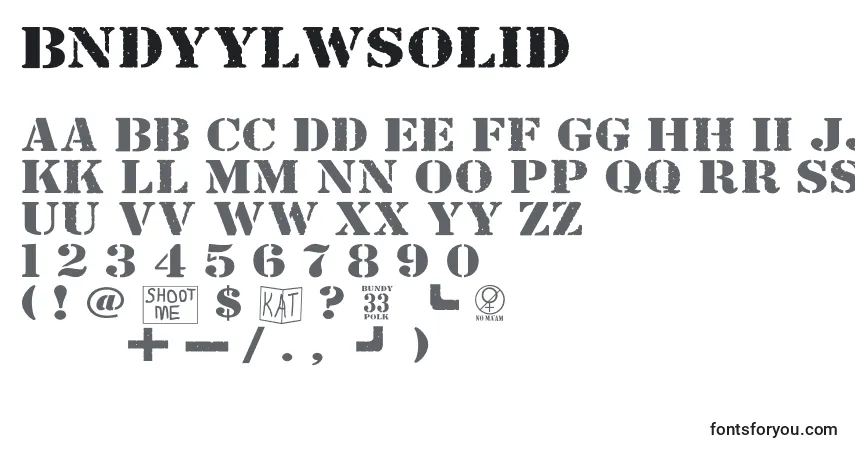 A fonte Bndyylwsolid – alfabeto, números, caracteres especiais