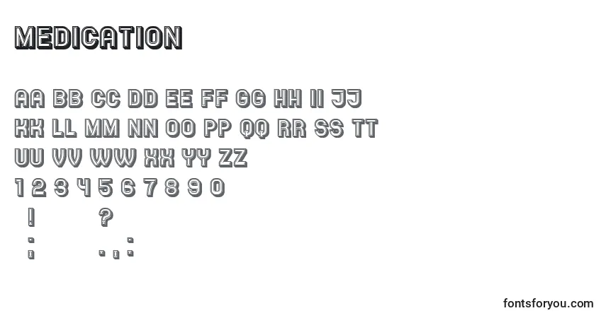 Czcionka Medication – alfabet, cyfry, specjalne znaki