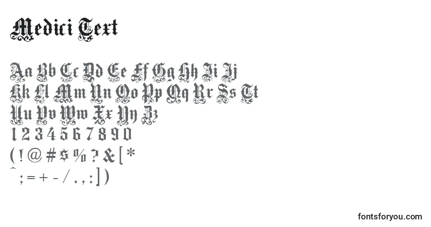 Schriftart Medici Text – Alphabet, Zahlen, spezielle Symbole