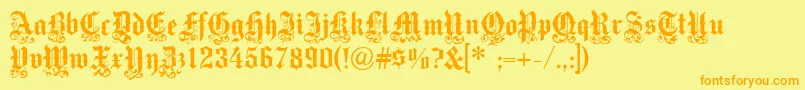 Medici Text-Schriftart – Orangefarbene Schriften auf gelbem Hintergrund