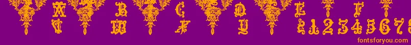 Weitere Informationen zur Medieval Sorcerer Ornamental-Schriftart Medieval Sorcerer Ornamental-Schriftart – Orangefarbene Schriften auf violettem Hintergrund