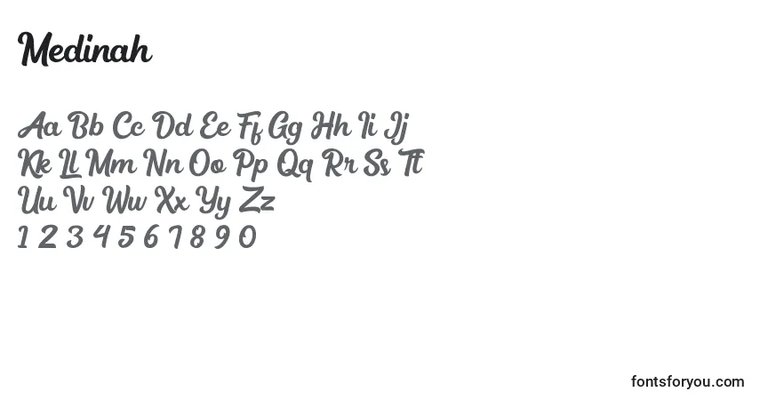 Czcionka Medinah – alfabet, cyfry, specjalne znaki