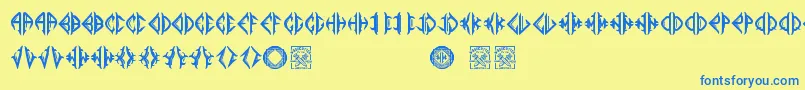 フォントMediogramo – 青い文字が黄色の背景にあります。