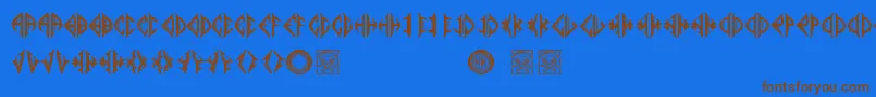 フォントMediogramo – 茶色の文字が青い背景にあります。