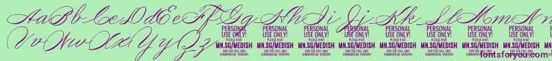 Czcionka MedishScript PERSONAL USE ONLY – fioletowe czcionki na zielonym tle