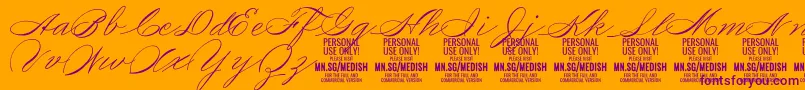 Fonte MedishScript PERSONAL USE ONLY – fontes roxas em um fundo laranja