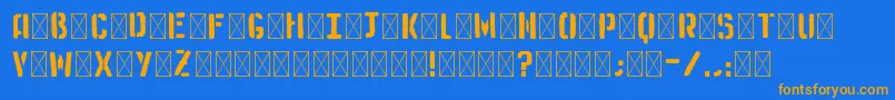 Medistencil-Schriftart – Orangefarbene Schriften auf blauem Hintergrund