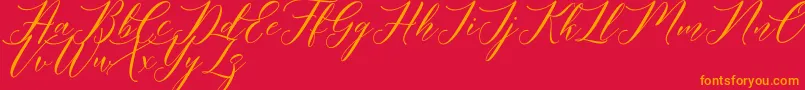 Weitere Informationen zur Meetha Script Demo-Schriftart Meetha Script Demo-Schriftart – Orangefarbene Schriften auf rotem Hintergrund