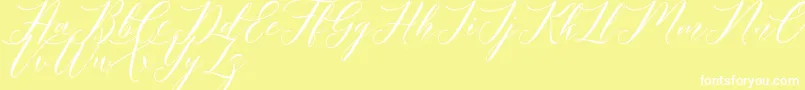 Meetha Script Demo-Schriftart – Weiße Schriften auf gelbem Hintergrund