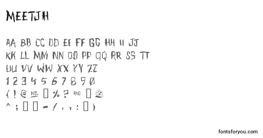 A fonte MEETJH   (133958) – alfabeto, números, caracteres especiais