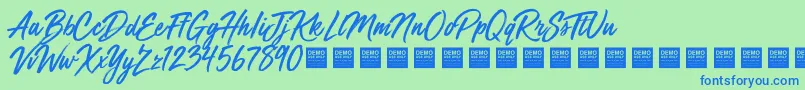Шрифт Mega Fresh   Demo – синие шрифты на зелёном фоне