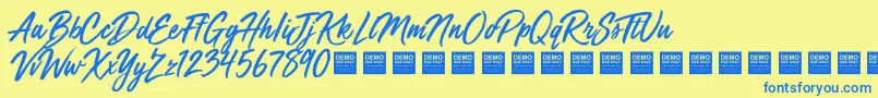 Mega Fresh   Demo-Schriftart – Blaue Schriften auf gelbem Hintergrund