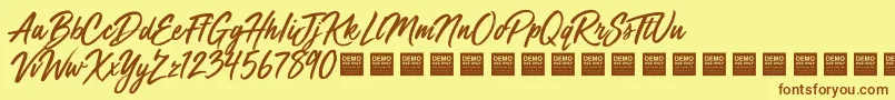 Fonte Mega Fresh   Demo – fontes marrons em um fundo amarelo