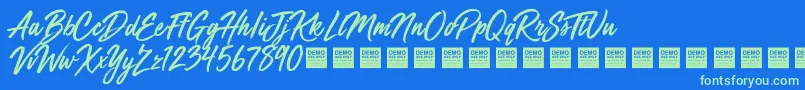 Mega Fresh   Demo-Schriftart – Grüne Schriften auf blauem Hintergrund