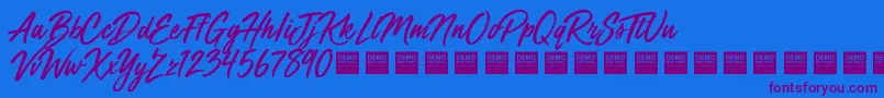 Mega Fresh   Demo-Schriftart – Violette Schriften auf blauem Hintergrund