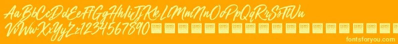 Mega Fresh   Demo-Schriftart – Gelbe Schriften auf orangefarbenem Hintergrund
