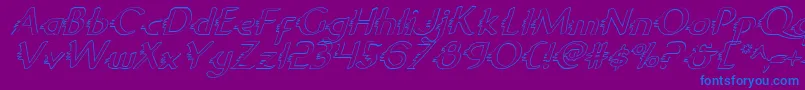 Weitere Informationen zur GypsyRoadOutlineItalic-Schriftart GypsyRoadOutlineItalic-Schriftart – Blaue Schriften auf violettem Hintergrund