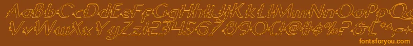 Weitere Informationen zur GypsyRoadOutlineItalic-Schriftart GypsyRoadOutlineItalic-Schriftart – Orangefarbene Schriften auf braunem Hintergrund