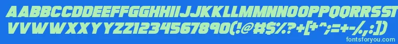 Fonte Megabomb Italic – fontes verdes em um fundo azul