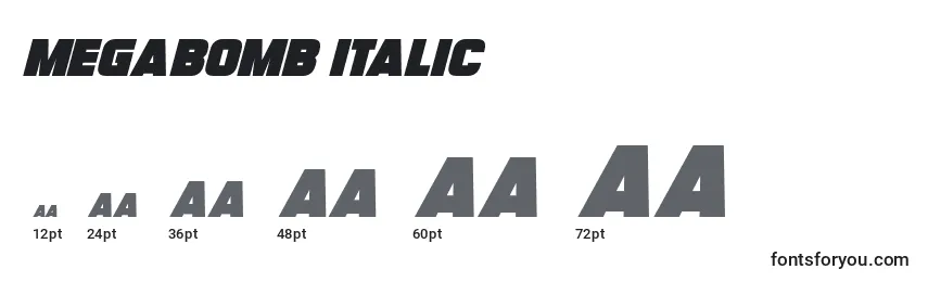 Tamaños de fuente Megabomb Italic