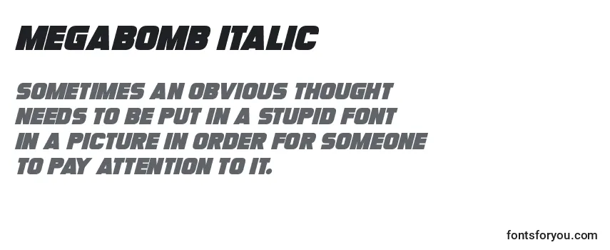 Schriftart Megabomb Italic