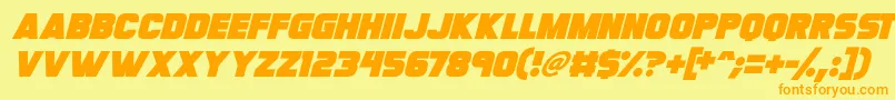 Fonte Megabomb Italic – fontes laranjas em um fundo amarelo