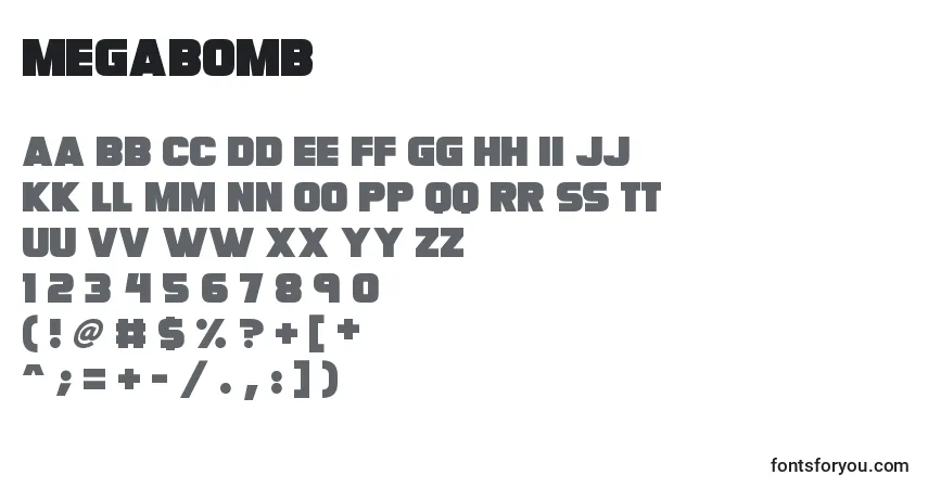 A fonte Megabomb – alfabeto, números, caracteres especiais
