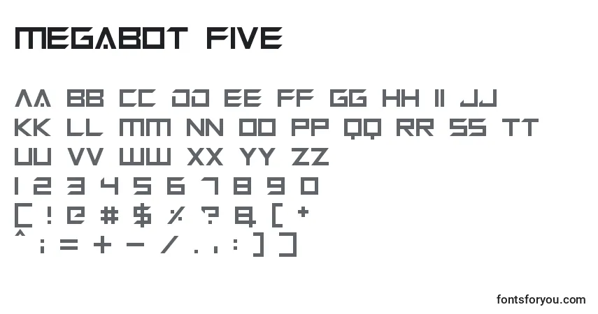Schriftart Megabot Five – Alphabet, Zahlen, spezielle Symbole
