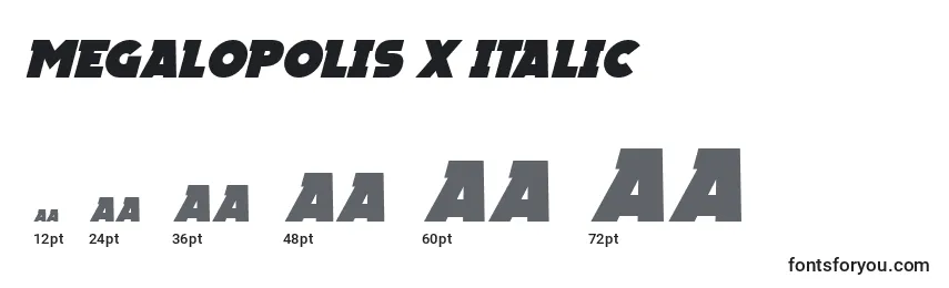Tamaños de fuente Megalopolis X Italic
