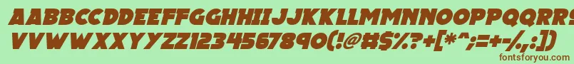 Fonte Megalopolis X Italic – fontes marrons em um fundo verde