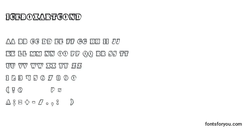 Czcionka Iceboxartcond – alfabet, cyfry, specjalne znaki