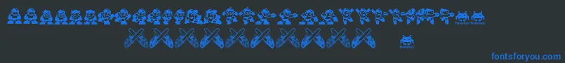 MegaMan fontvir us-Schriftart – Blaue Schriften auf schwarzem Hintergrund